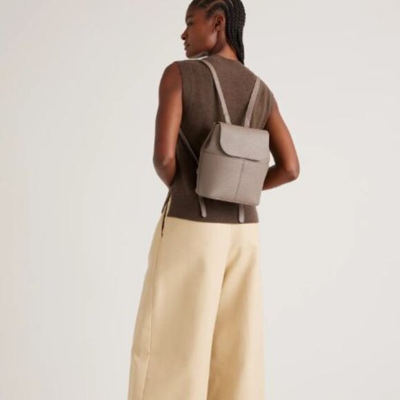 Used Quince Italian Leather Small Backpack Color Mink, Taupe Leather Backpack - Picture 14 of 15